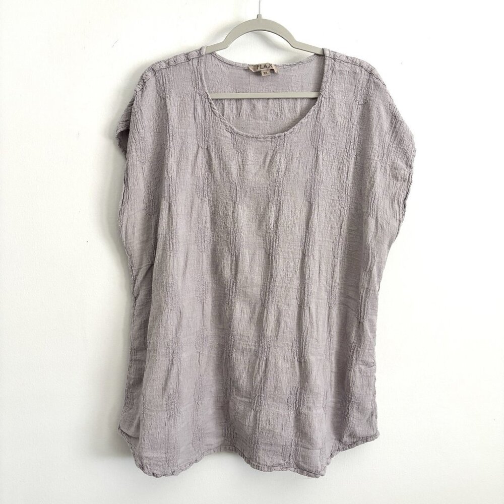 Flax Lavender Short Sleeve Crinkled Linen Tee